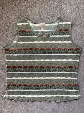 Choices Olive Green Striped Sleeveless Tank/Skirt Set